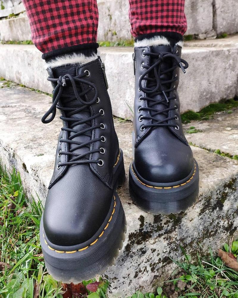 Men's Dr Martens Jadon Leather Faux Fur Lined Platform Winter Boots Black | AU 577ILH